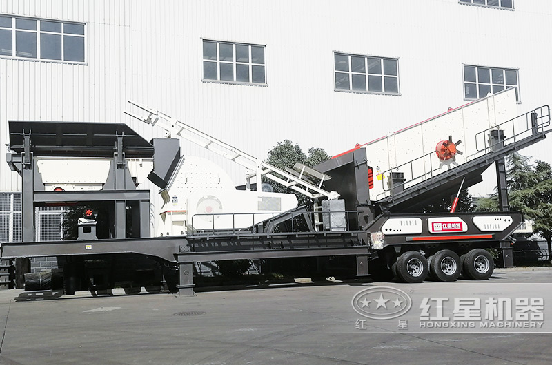 安山巖輪胎式移動破碎站，給料+破碎+篩分